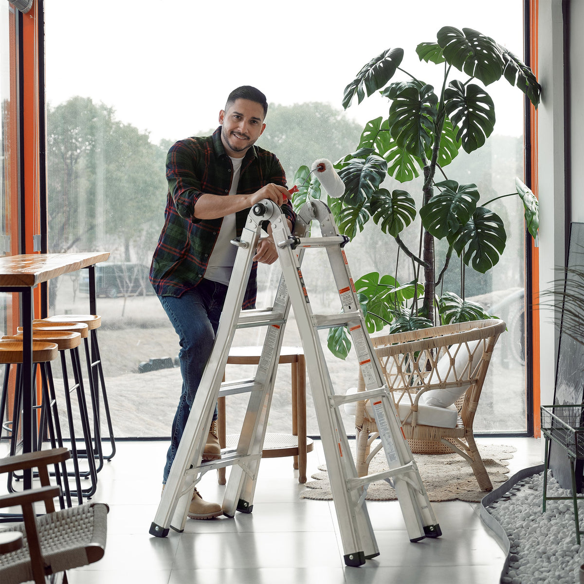 17 ft Multi-Position Aluminum Ladder: A-Frame & Straight