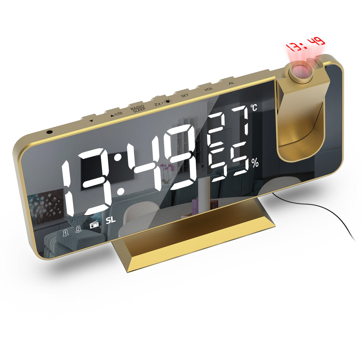 Projection Alarm Clock with Radio and Humidity Display