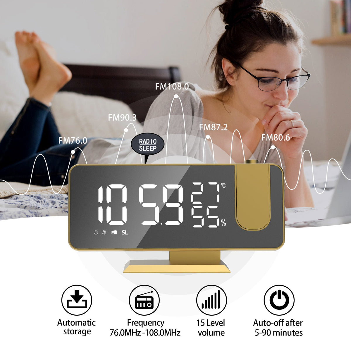 Projection Alarm Clock with Radio and Humidity Display