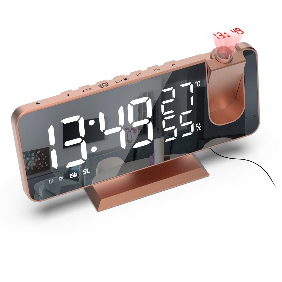 Projection Alarm Clock with Radio and Humidity Display
