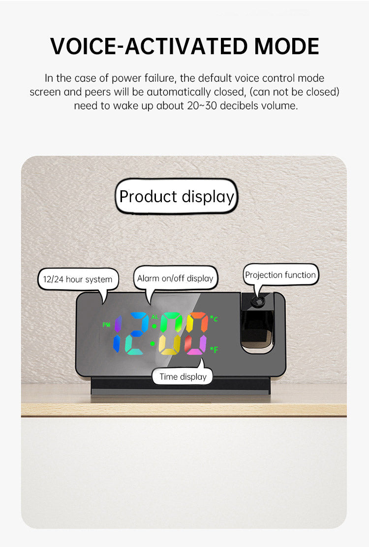 Digital Projection Alarm Clock With 180° Visibility