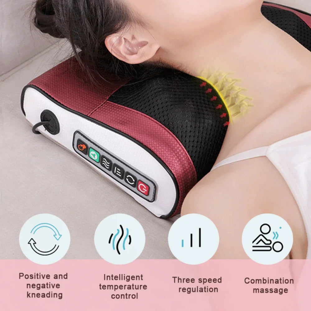 Heated Neck and Shoulder Massager Pillow for Car and Home