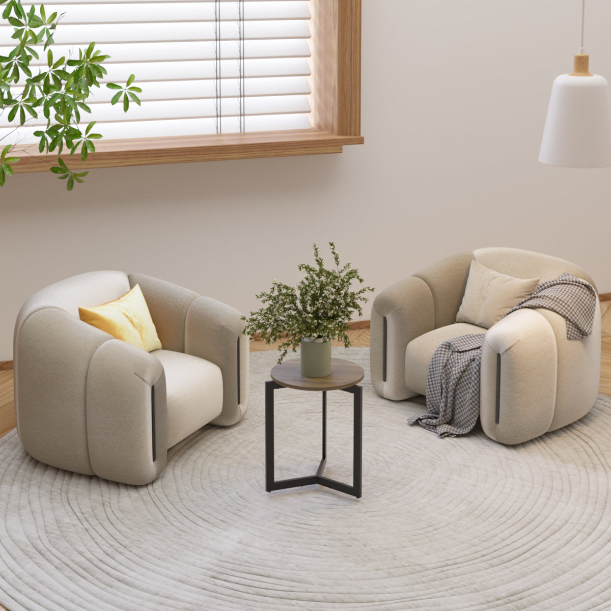 Round Side Table with Sturdy Metal Frame for Living Room