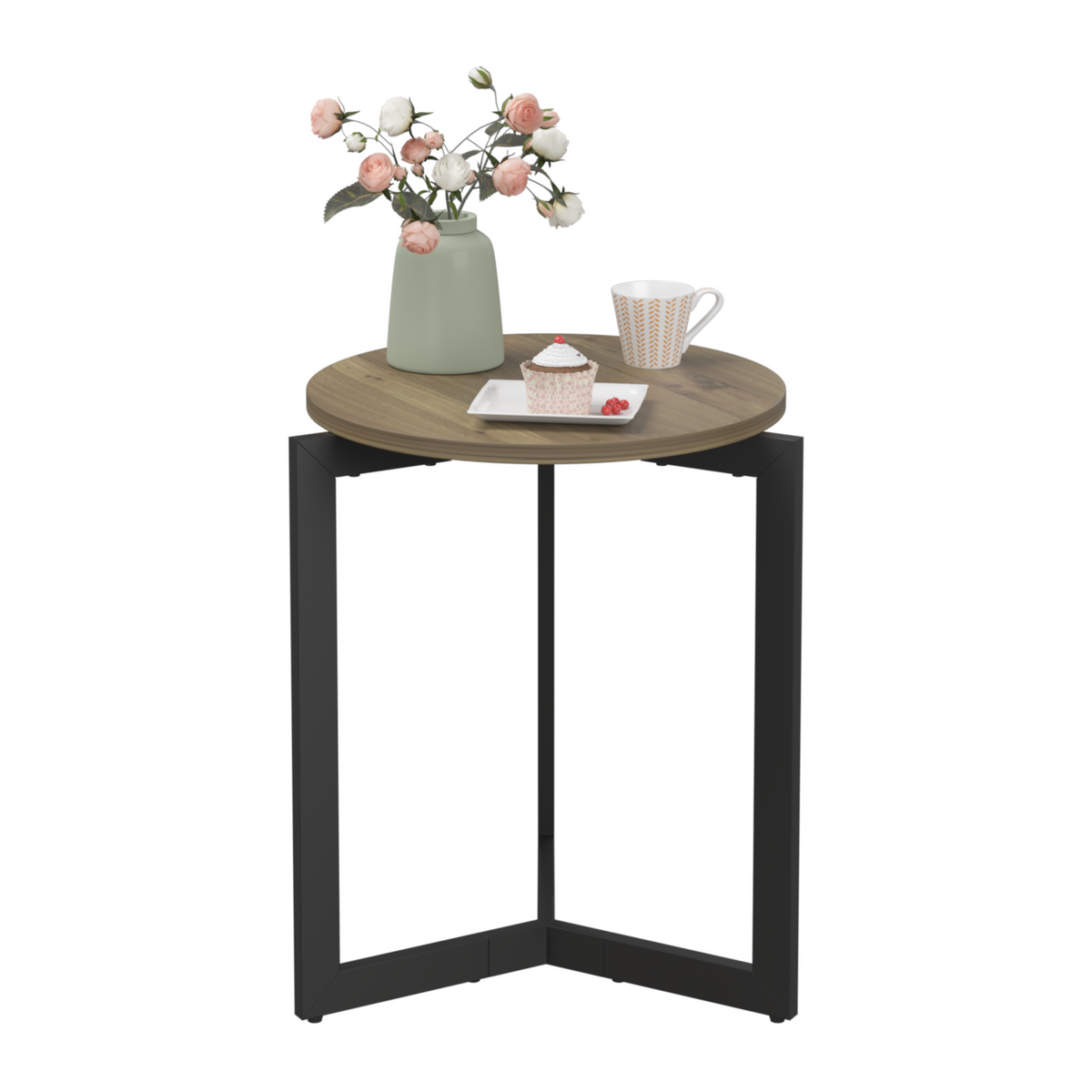 Round Side Table with Sturdy Metal Frame for Living Room
