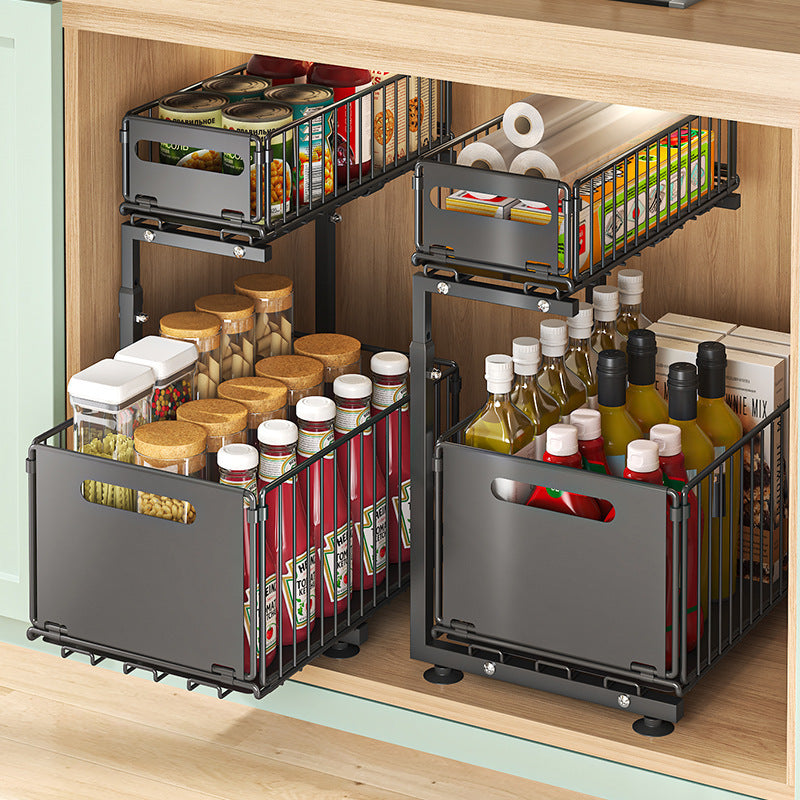 Two-Tier Pull-Out Under-Sink Organizer with Slide Basket