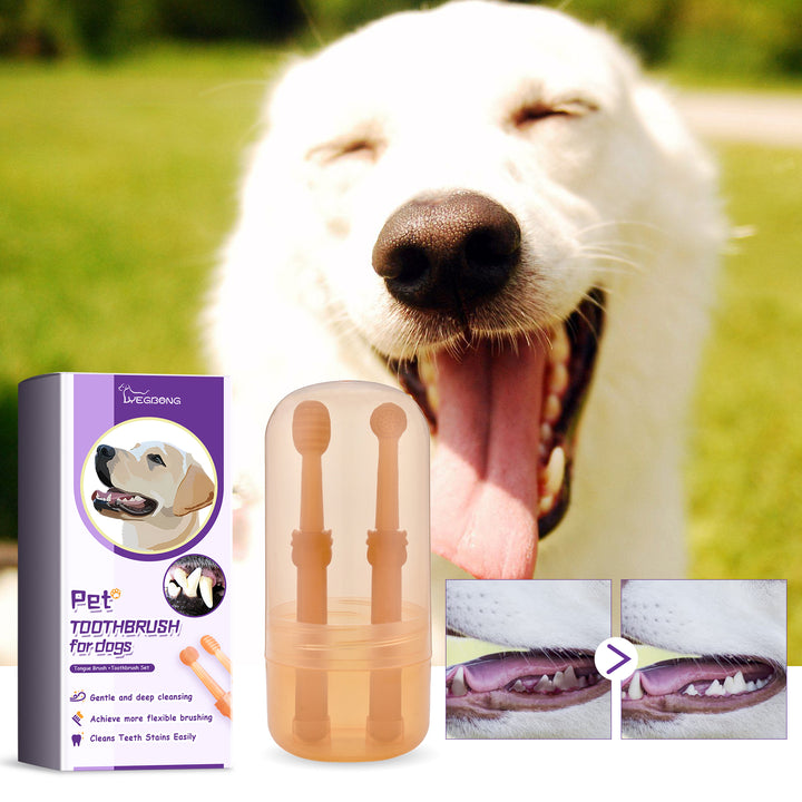 Dog Toothbrush Set for Gentle, Flexible Deep Cleaning