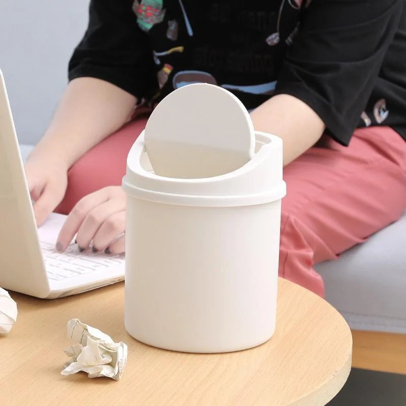Press-to-Open Desktop Trash Can with Lid for Clutter