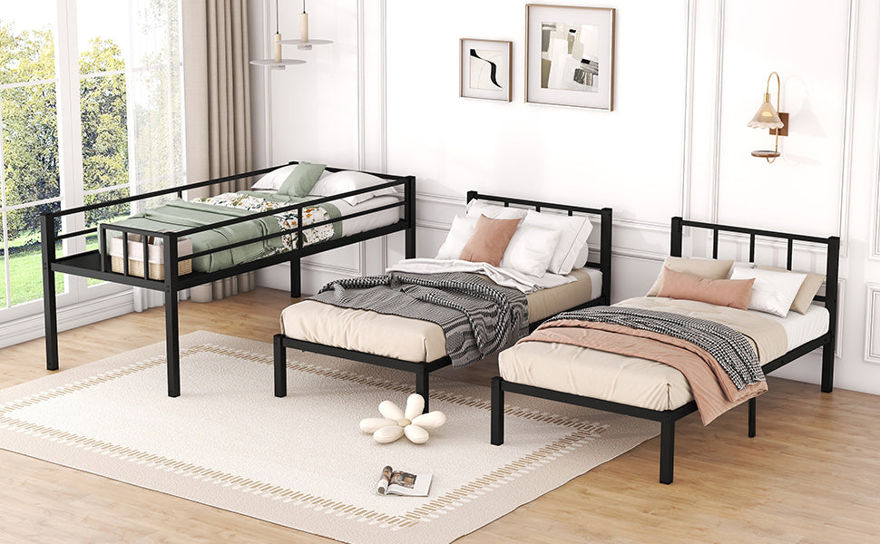 Triple Bunk Bed for 3: Twin XL Over Twin Metal Frame