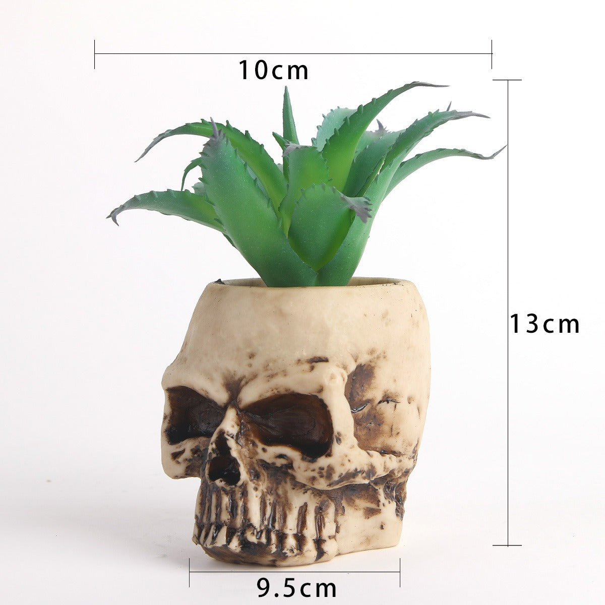 Skull Head Planter with Faux Succulent, Gothic Decor