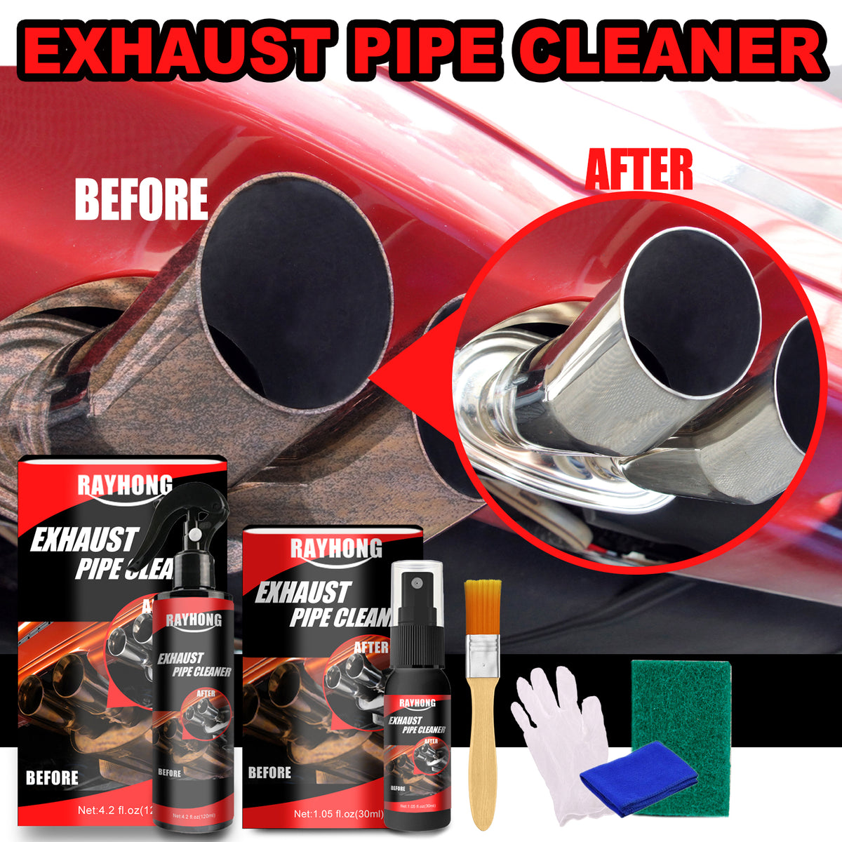 Exhaust Pipe Cleaner for Rust, Soot & Metal Shine
