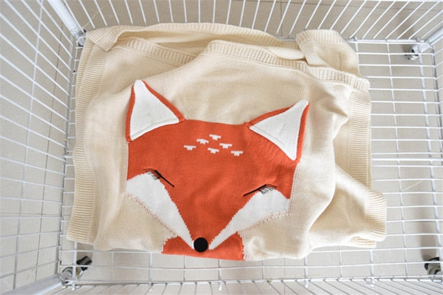 Baby Fox Knitted Blanket for Cozy Nursery Cuddle Time