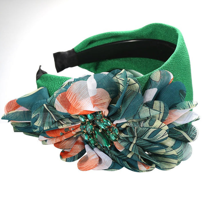 Statement Floral Headband with Anti-Slip Jewel Detail