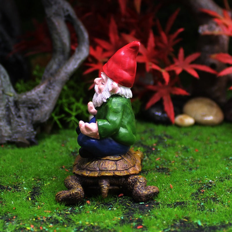 Resin Zen Gnome Riding Turtle Fairy Garden Figurine