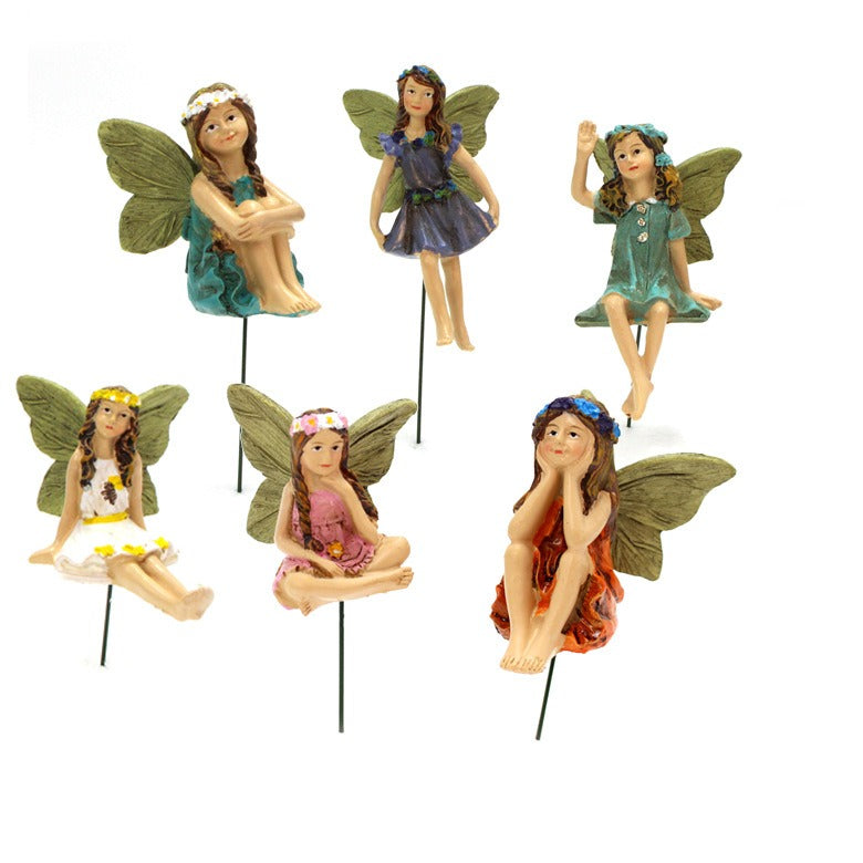 Resin Fairy Garden Figurines: Six Painted Garden Fairies