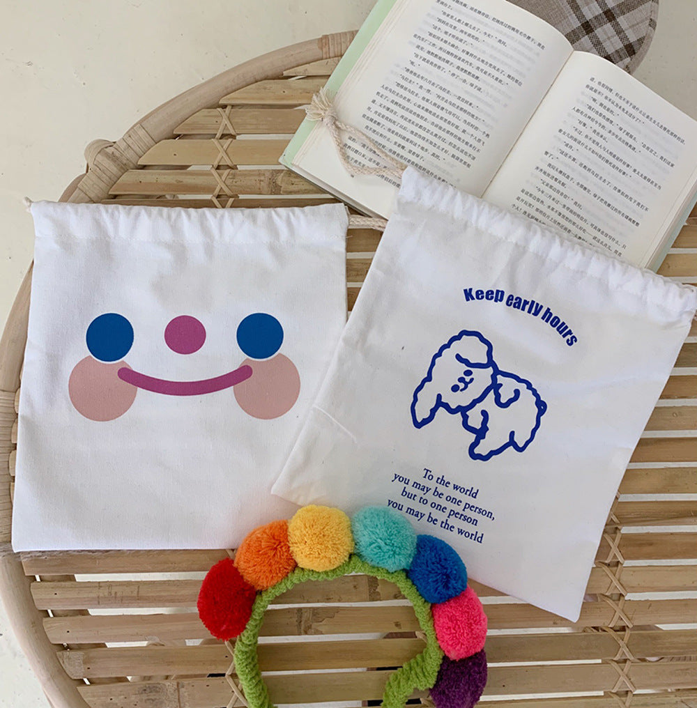 Cute Cloud Smile Drawstring Canvas Pouch Organizer