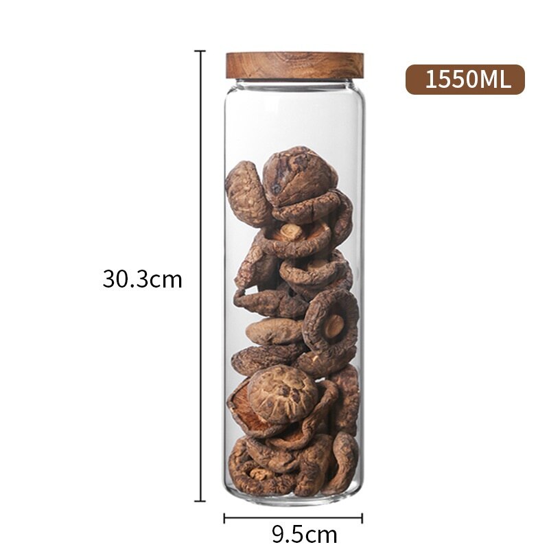 Glass Storage Jars with Wood Lids for Grains & Tea