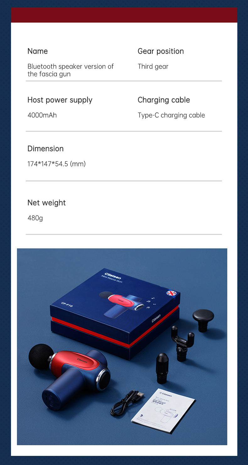 CP‑F10 Fascia Gun — Deep Tissue Massager with 4 Heads & USB‑C