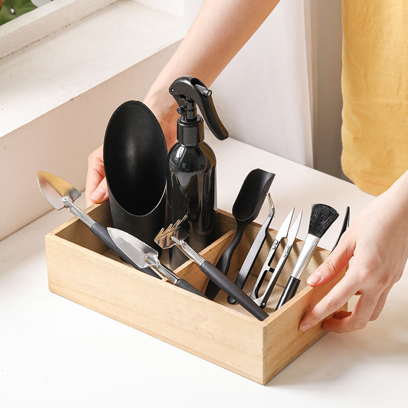 Succulent Repotting Tool Set with Wooden Storage Caddy
