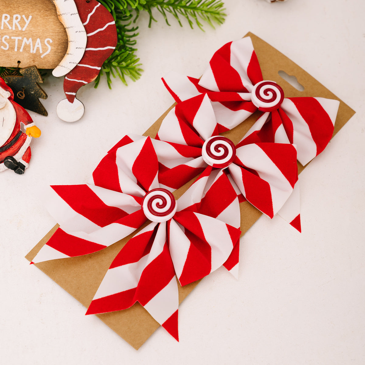 Christmas Bow Ornament – Red & White Candy Stripe