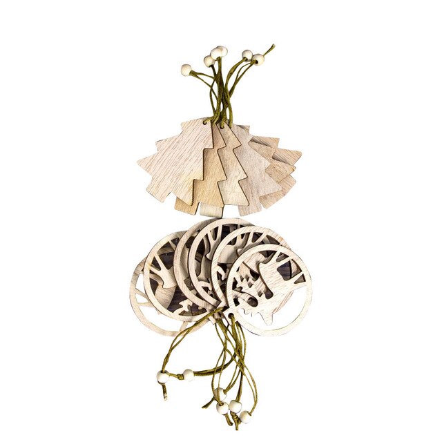 12-Piece Wooden Christmas Ornaments for Rustic Tree Decor