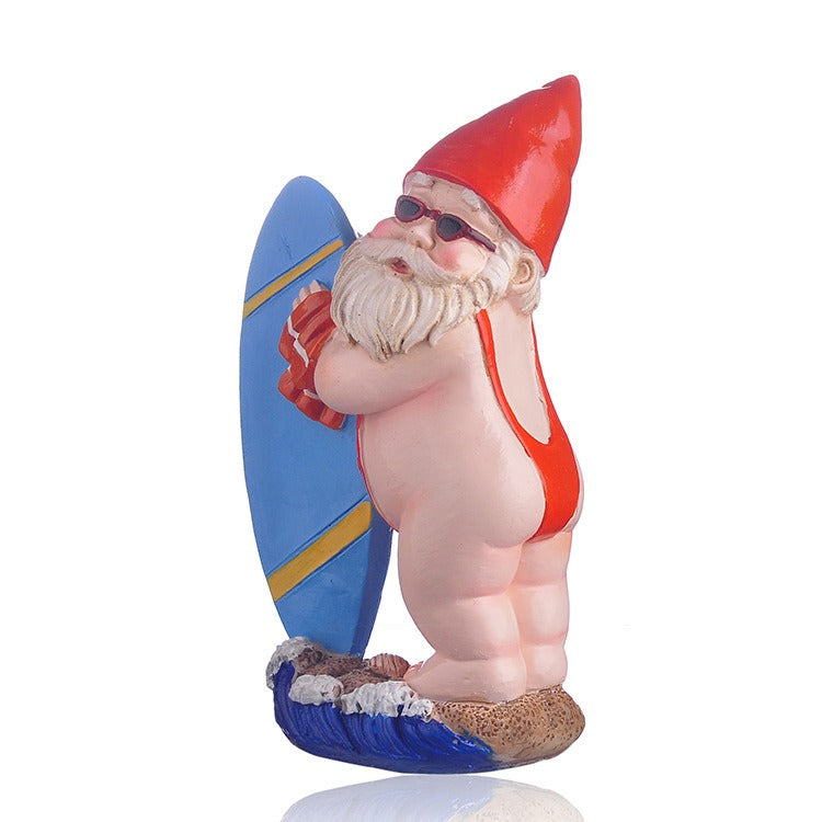 Surfing Gnome Garden Statue for Playful Summer Decor