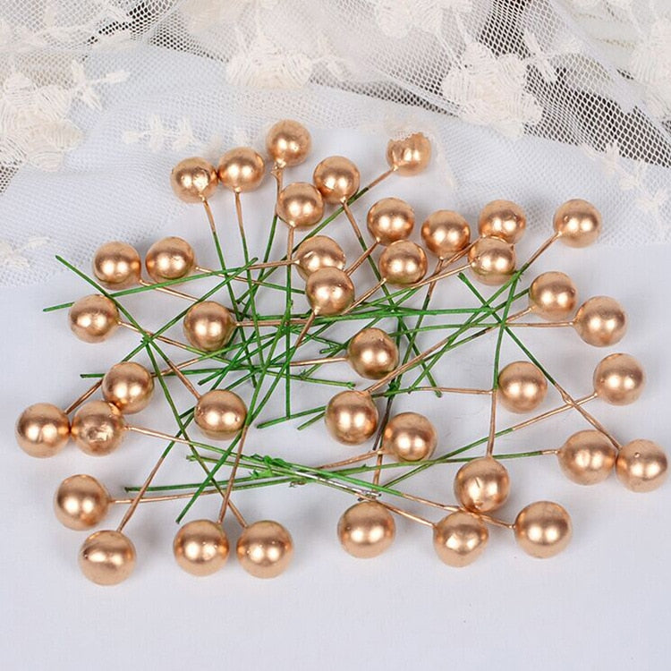 Artificial Gold Holly Berry Stems for Christmas Decor