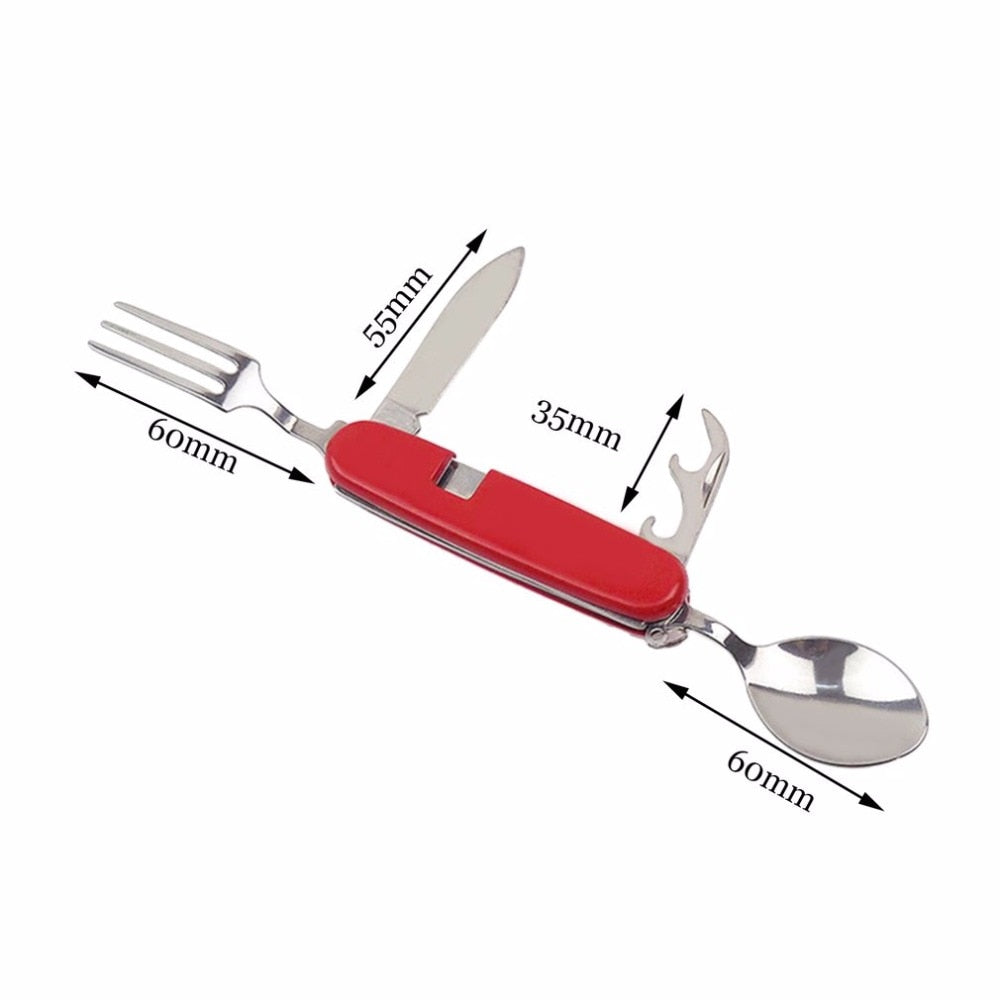 4-in-1 Folding Camping Cutlery Set with Bottle Opener
