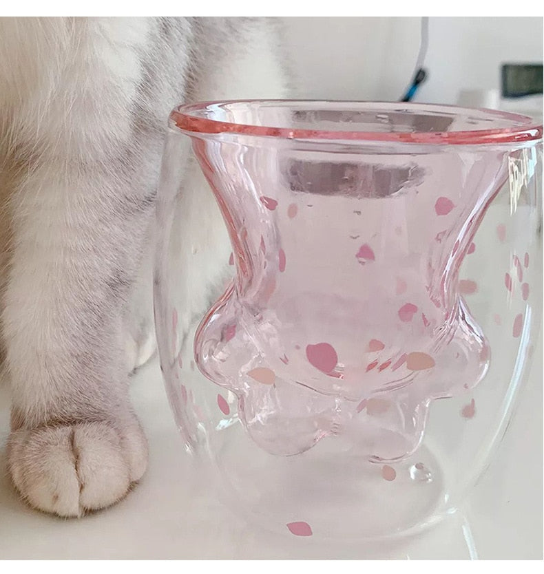 Cat Paw Double-Wall Glass Cup for Heat-Resistant Drinks