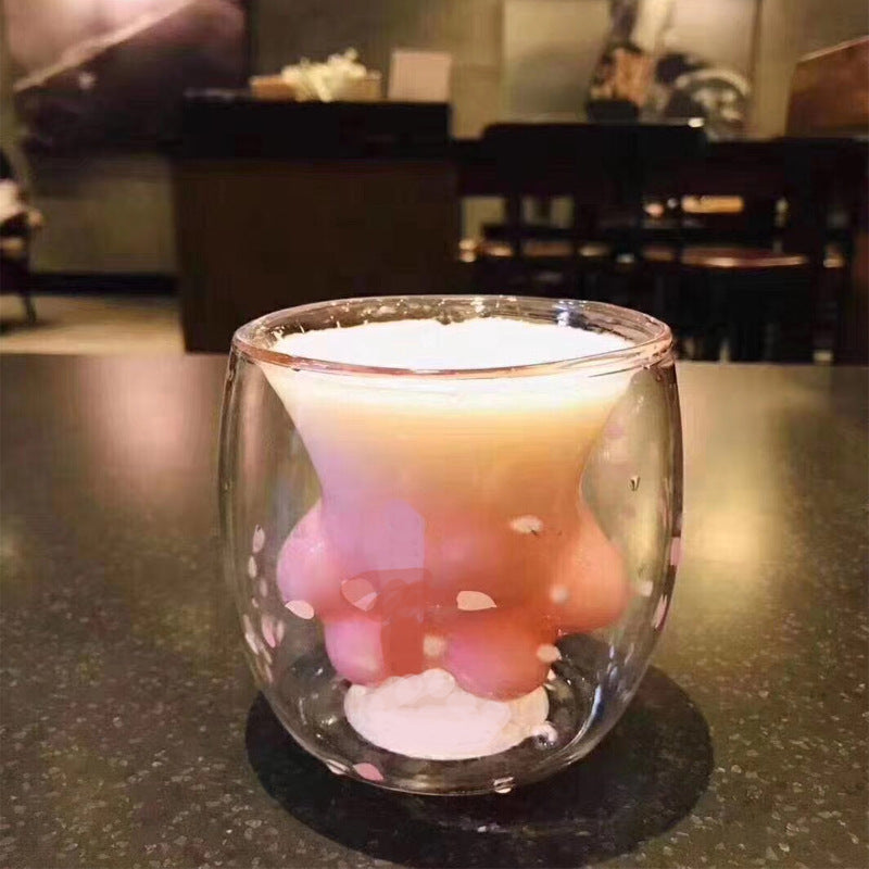 Cat Paw Double-Wall Glass Cup for Heat-Resistant Drinks