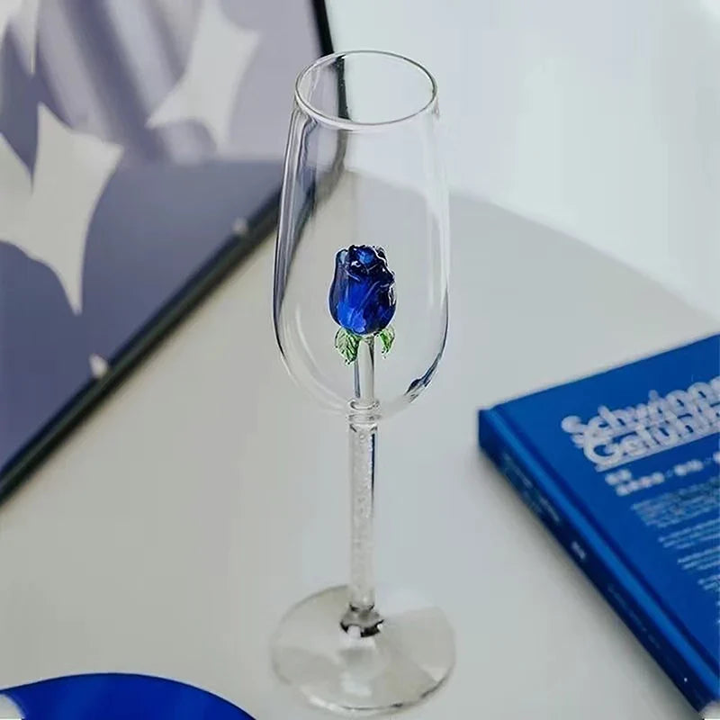 Blue Rose Wine Glass for Distinctive Decorative Gift