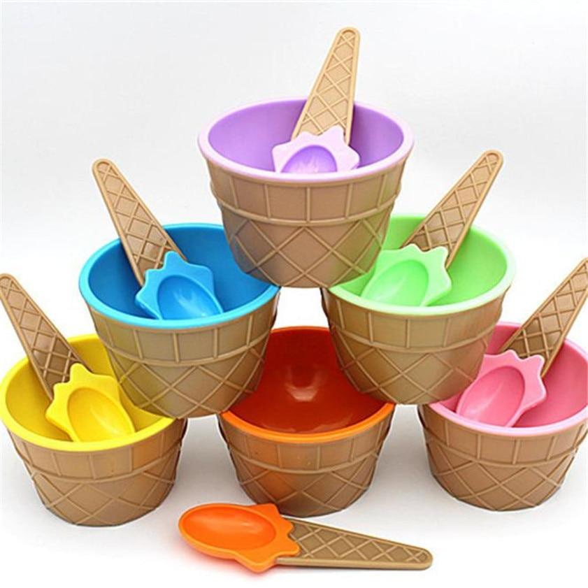 Cute Waffle Cone Ice Cream Bowl and Spoon for Kids