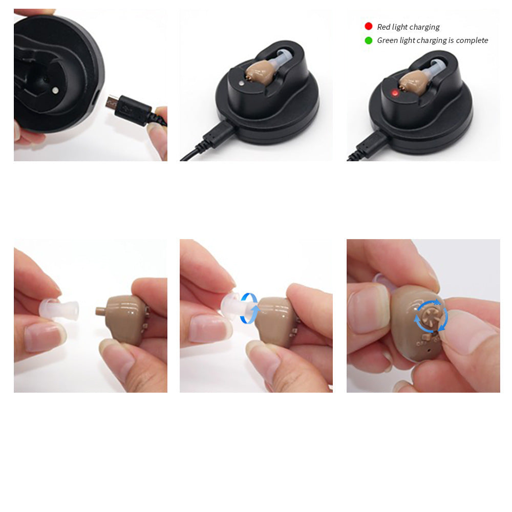 Rechargeable In-Ear Sound Amplifier with Charging Cradle