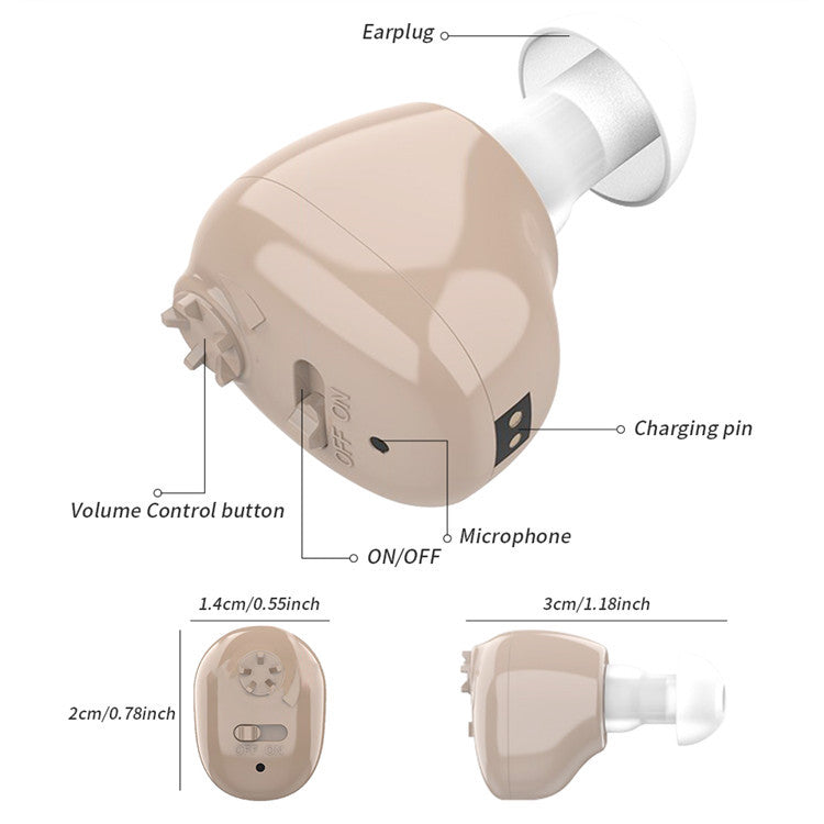 Rechargeable In-Ear Sound Amplifier with Charging Cradle