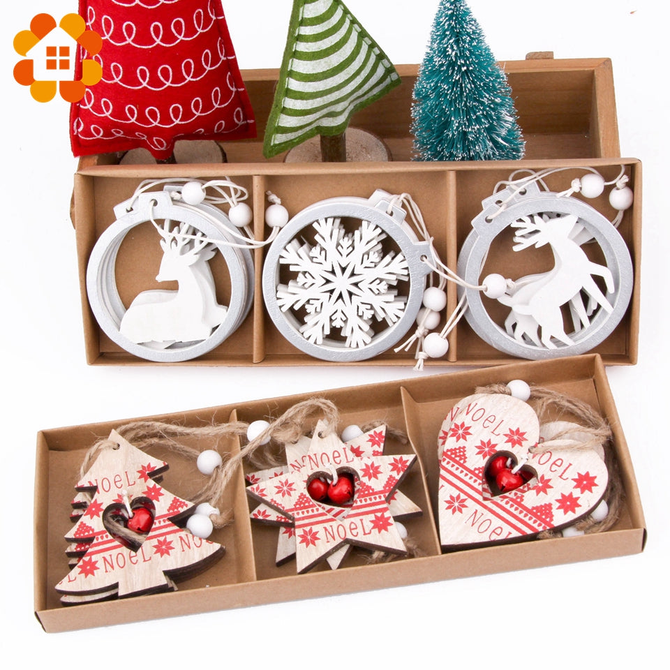 Wooden Christmas Ornaments Set for Rustic Tree Decor
