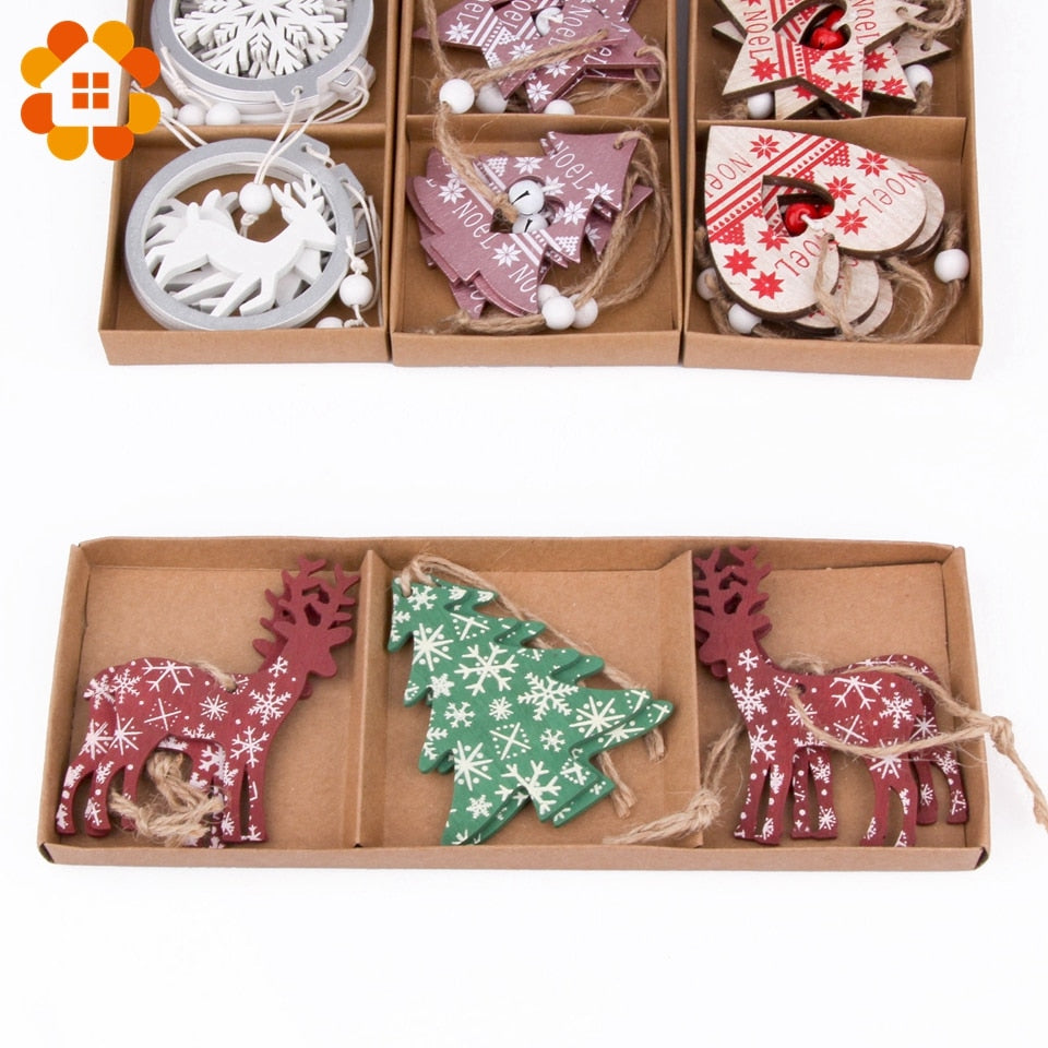 Wooden Christmas Ornaments Set for Rustic Tree Decor