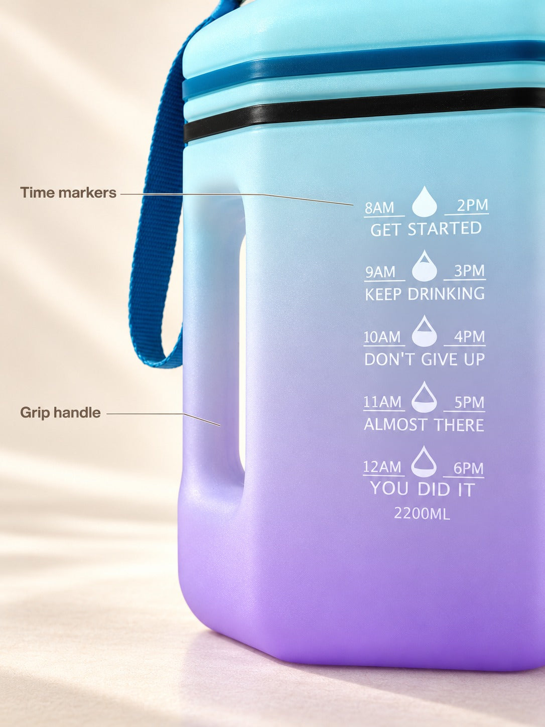 2.2L Sports Water Bottle with Time Markers to Drink More