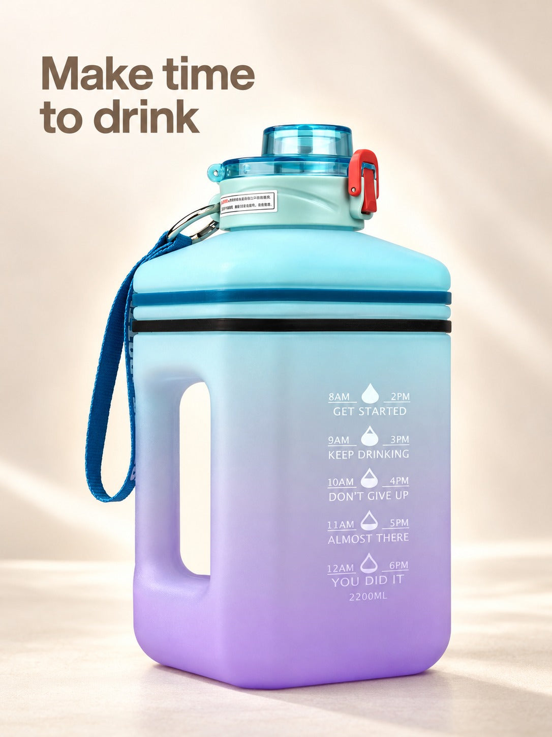 2.2L Sports Water Bottle with Time Markers to Drink More