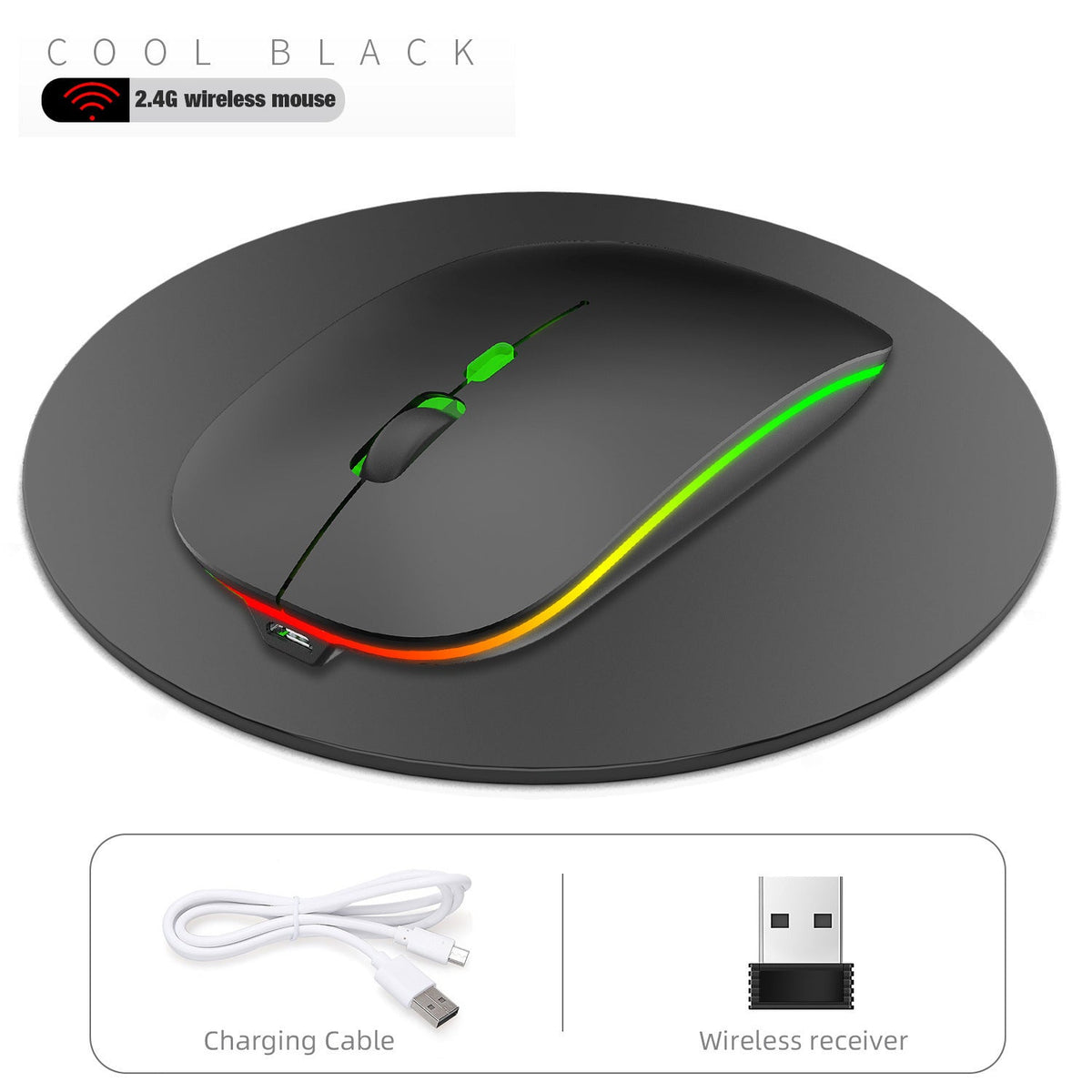 Silent Wireless Mouse with 7-Color Light for Desk