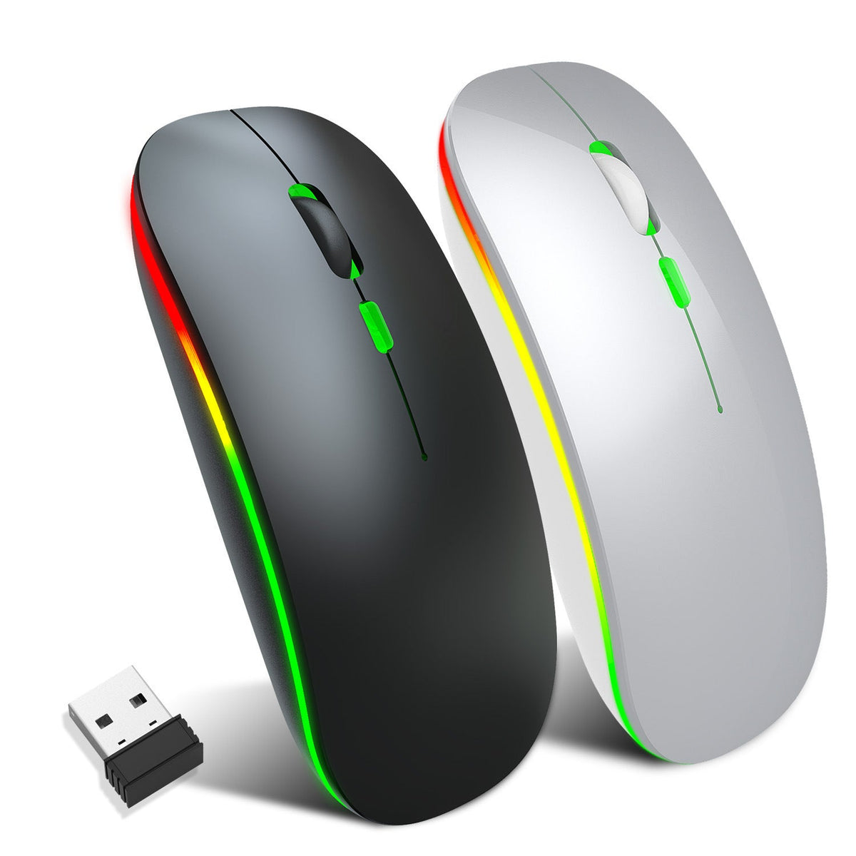 Silent Wireless Mouse with 7-Color Light for Desk