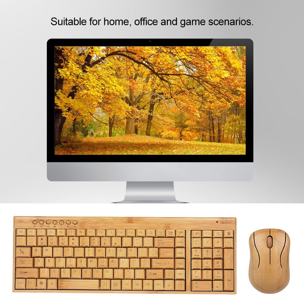 Bamboo Wireless Keyboard and Mouse Combo, Plug & Play