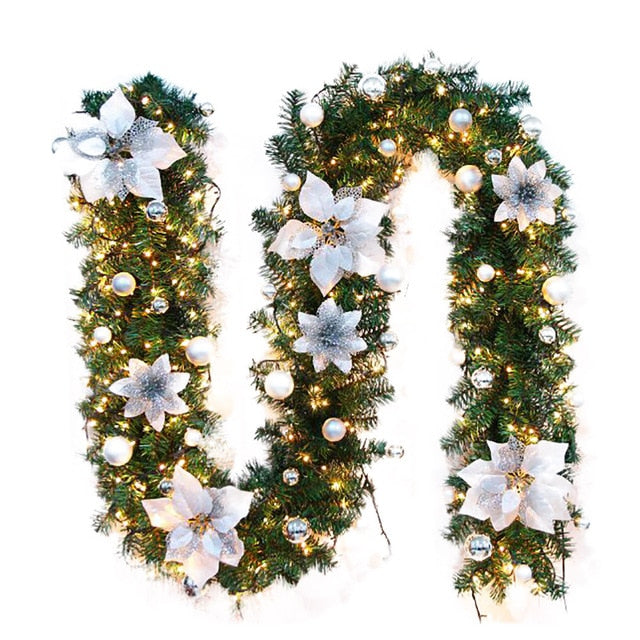2.7M LED Christmas Garland – Pre-Decorated Holiday Glow