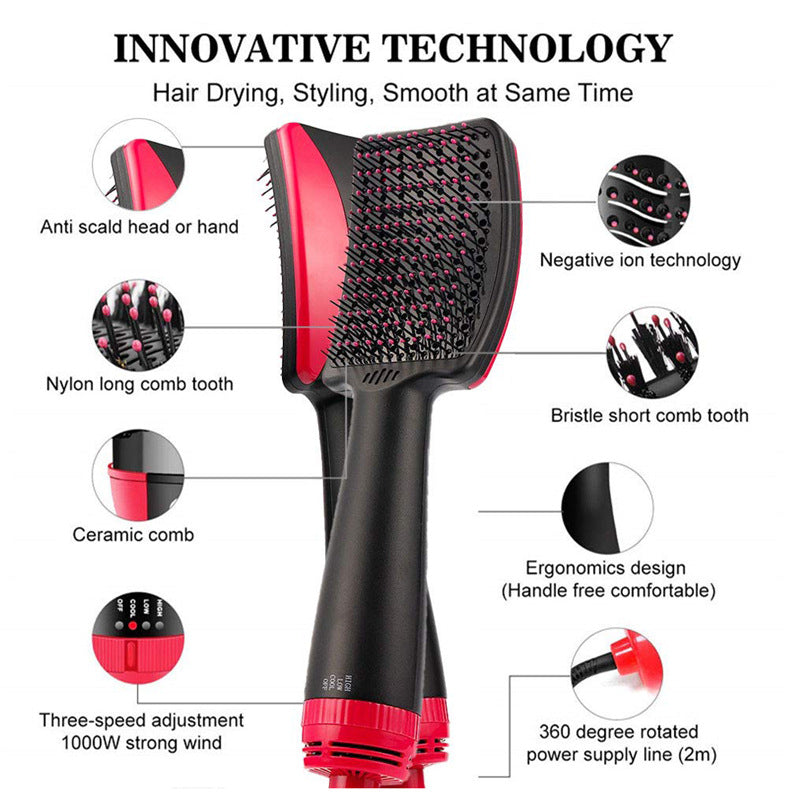 1000W Hot Air Brush Hair Dryer for Smooth, Static-Free Hair