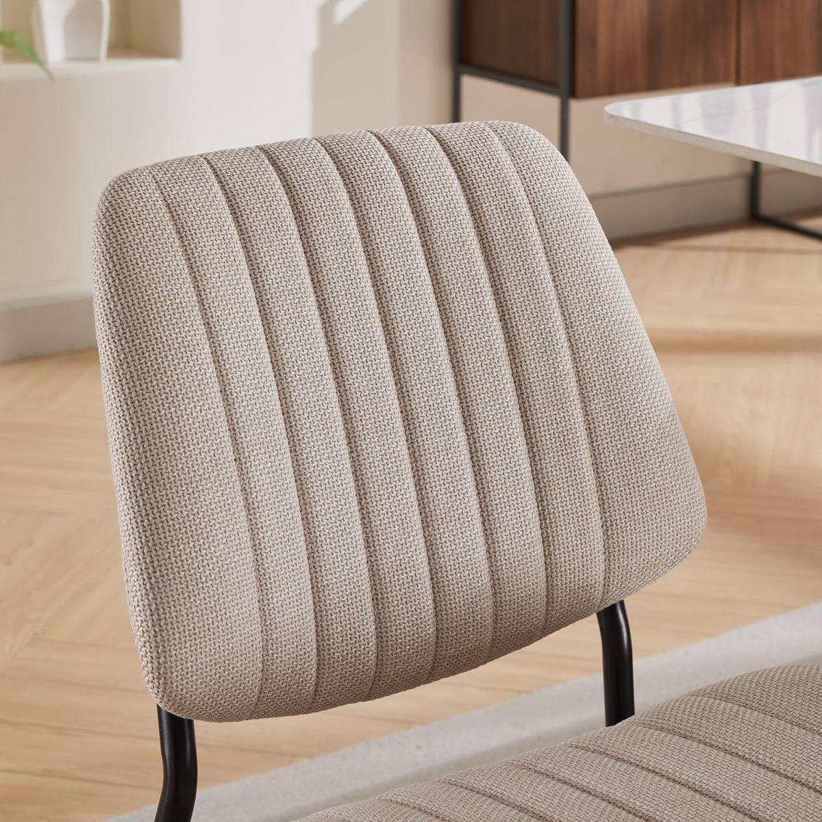 Retro Linen Dining Chair Set of 2 with Padded Curved Back