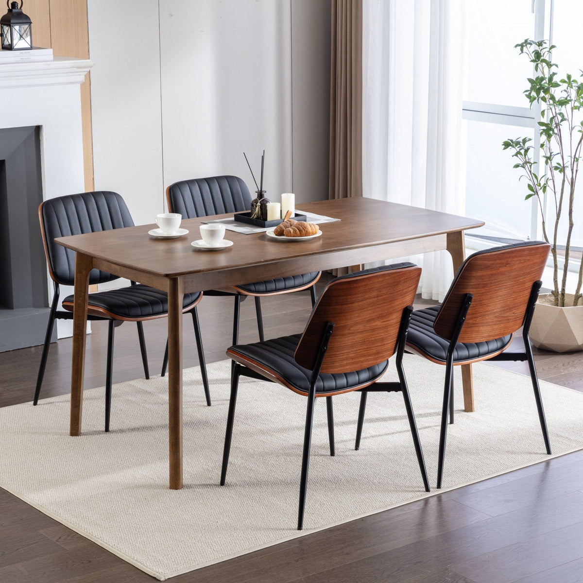 Retro Mid-Century Dining Chair Set with Curved Back