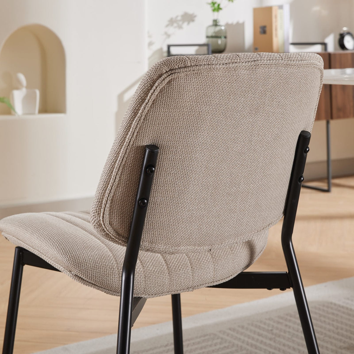 Retro Linen Dining Chair Set of 2 with Padded Curved Back