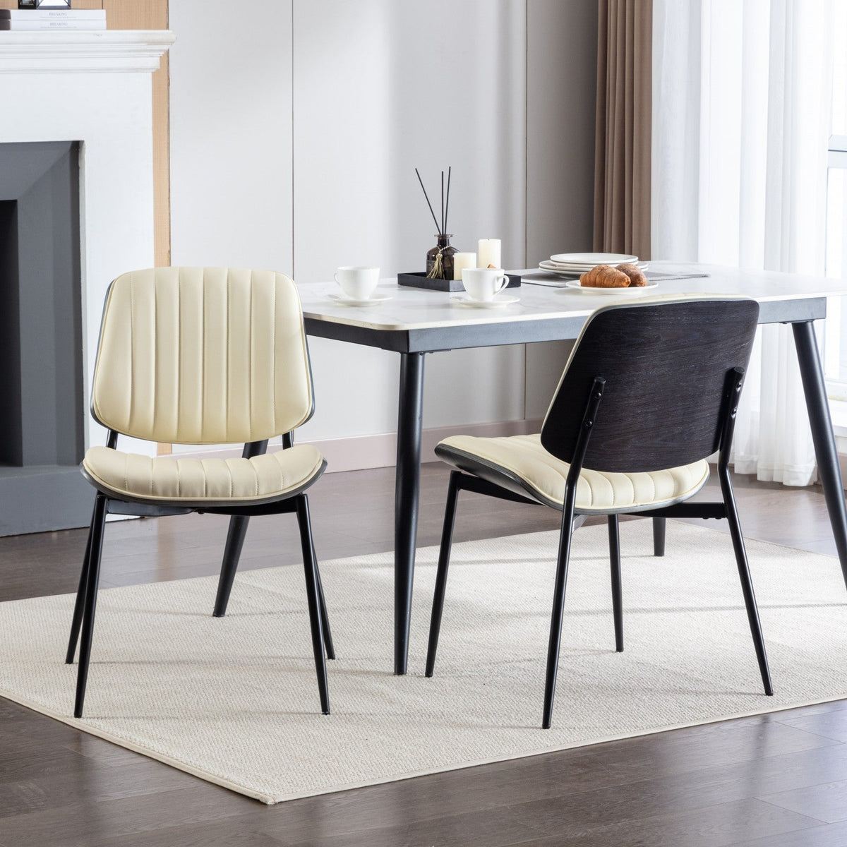 Retro Dining Chairs Set of 2 with Curved Wood Back