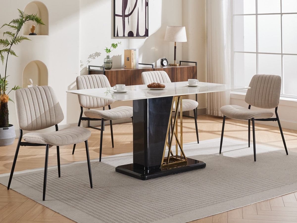 Retro Linen Dining Chair Set of 2 with Padded Curved Back
