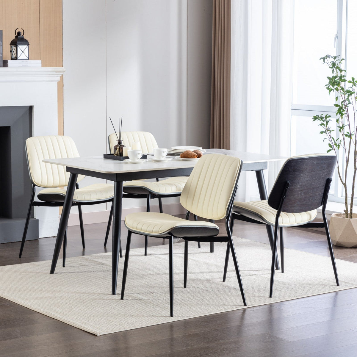 Retro Dining Chairs Set of 2 with Curved Wood Back