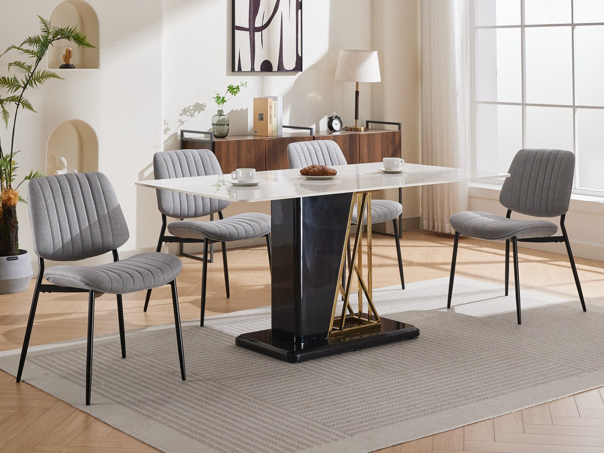 Linen Dining Chair Set, Retro Gray Curved Backrest