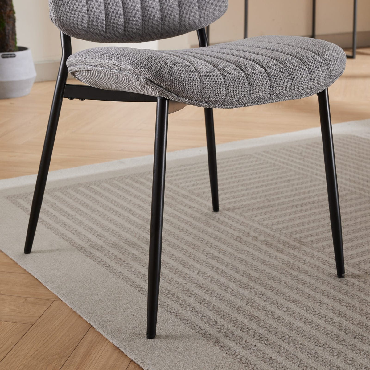 Linen Dining Chair Set, Retro Gray Curved Backrest